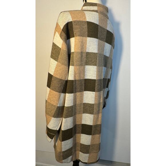 Field Flower Anthropologie Sweater Coatigan Wool Cardigan Brown Plaid Check M - Picture 5 of 11